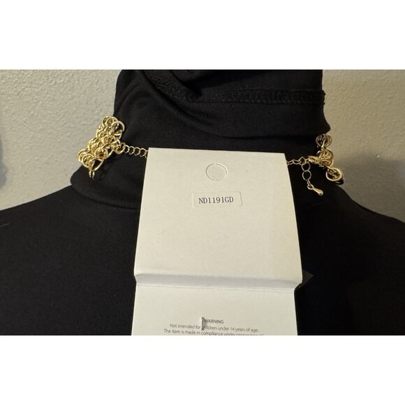 Women's Statement Necklace Cross Rhinestones Faux Pearls Goldtone NEW - Picture 6 of 8